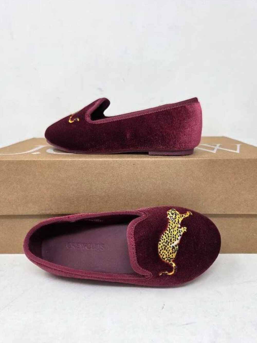 New kid's 11 J.Crew Crewcuts embroidered leopard velvet slip on shoes slippers